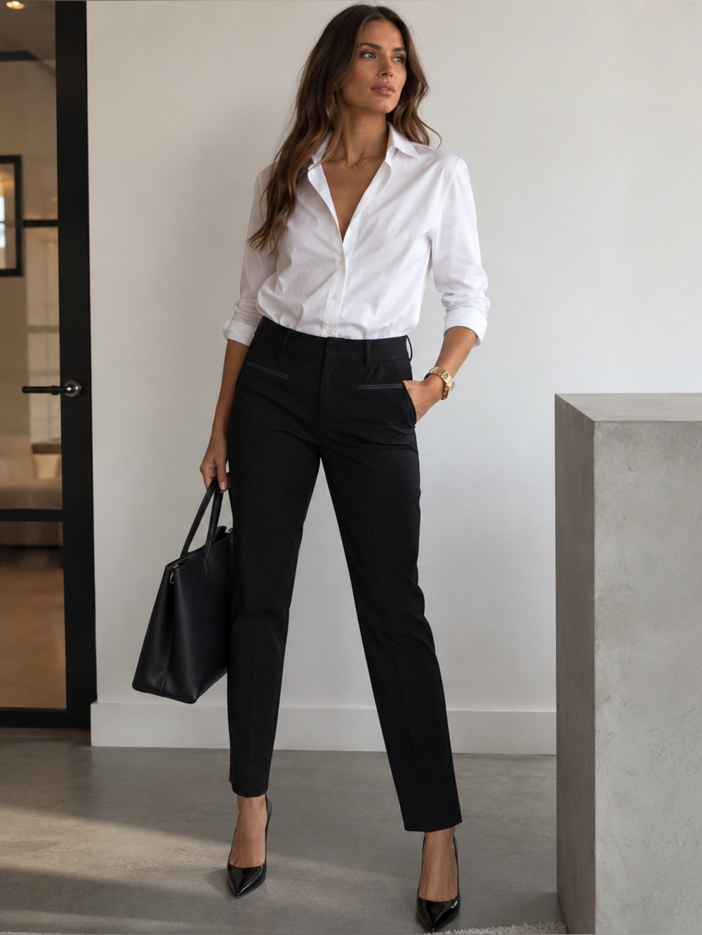 Helmut Lang Women 8 Black Tapered Trouser Pants Satin Trim Stretch Made USA